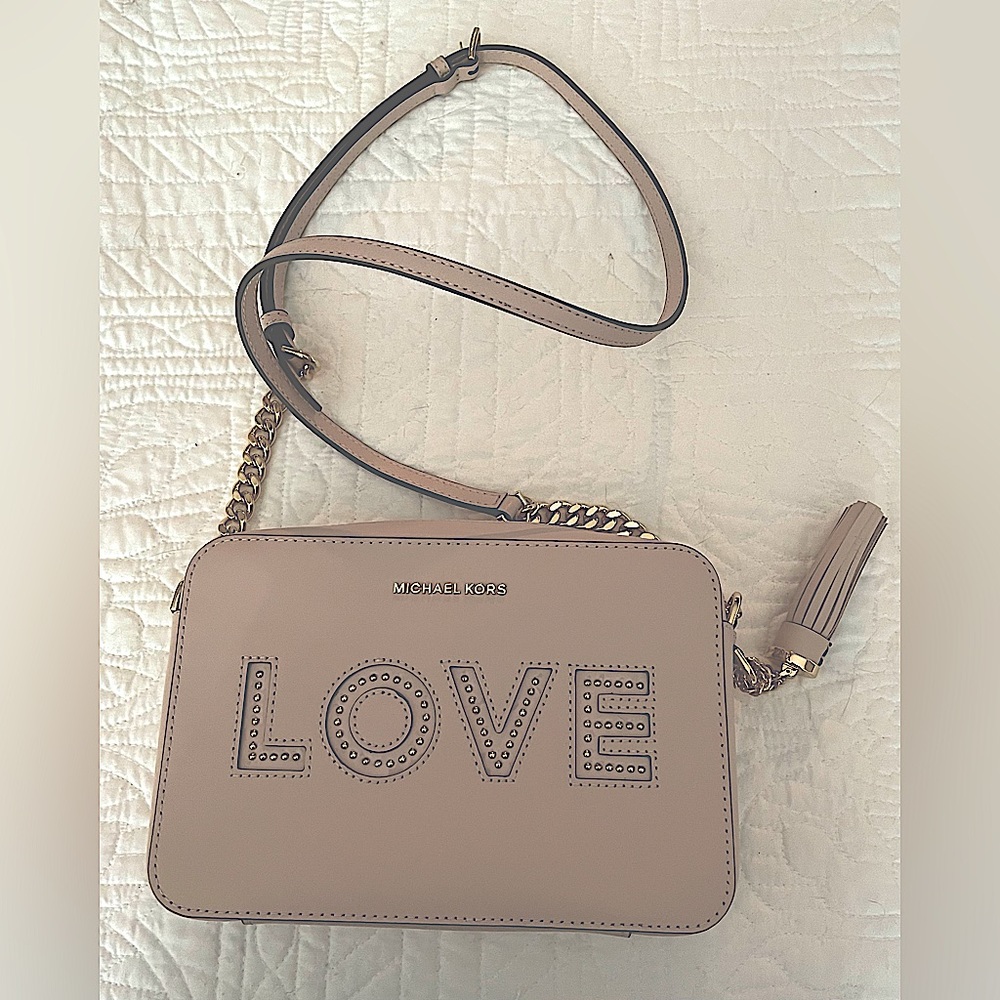 Michael Kors Ginny soft pink Love leather crossbody - discontinued HOST PICK
